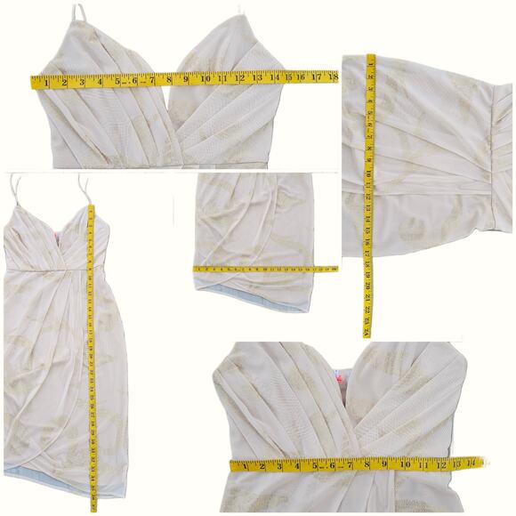 Draped Wrap Dress Free People Size 4 Cream Mesh Gold Foil Sweetheart Sleeveless - Picture 7 of 9